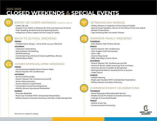 2024.2025 Closed Weekends and Special Events