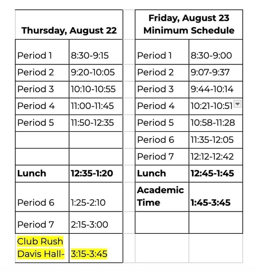 thursday friday schedule